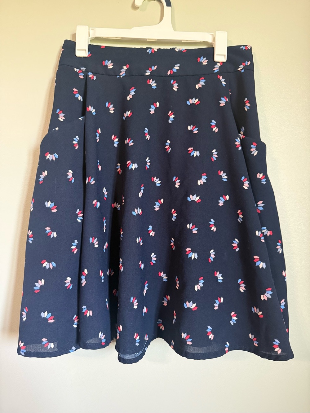 FRNCH Navy Floral Skater Skirt with Red & Light Blue Accents